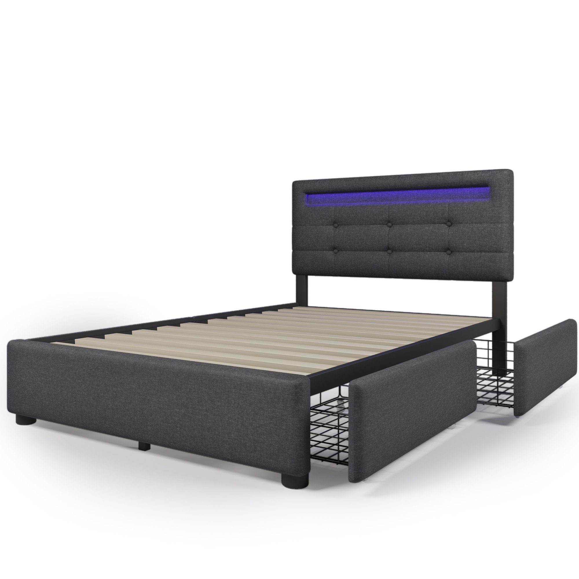 REDOM Polsterbett Polsterbett Einzelbett Doppelbett Bett Funktionsbett mit Schubladen (ohne Matratze/mit Matratze), aus Massivholz, 90×200cm/140×200cm