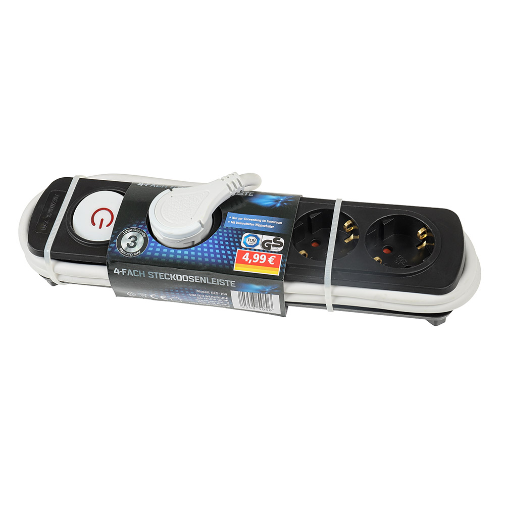 Powertec Electric 4-fach Steckdosenleiste - Schwarz
