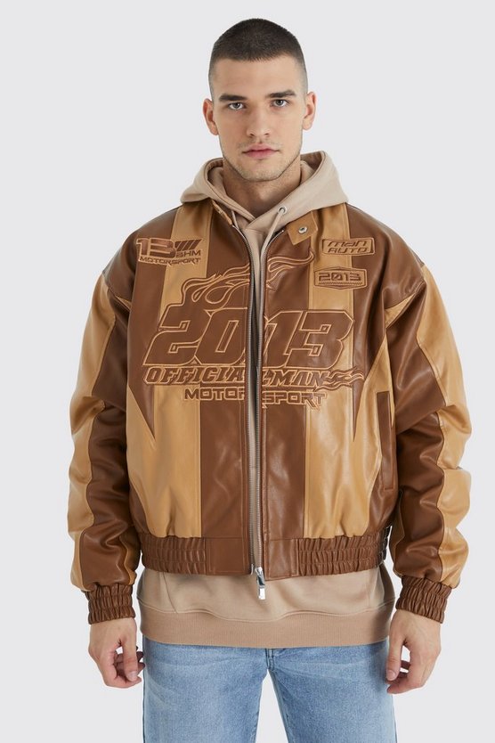 Tall kastige PU Moto-Jacke mit Applikation
