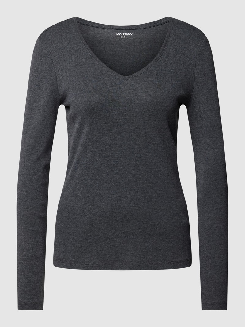 Longsleeve mit V-Ausschnitt in anthrazit meliert