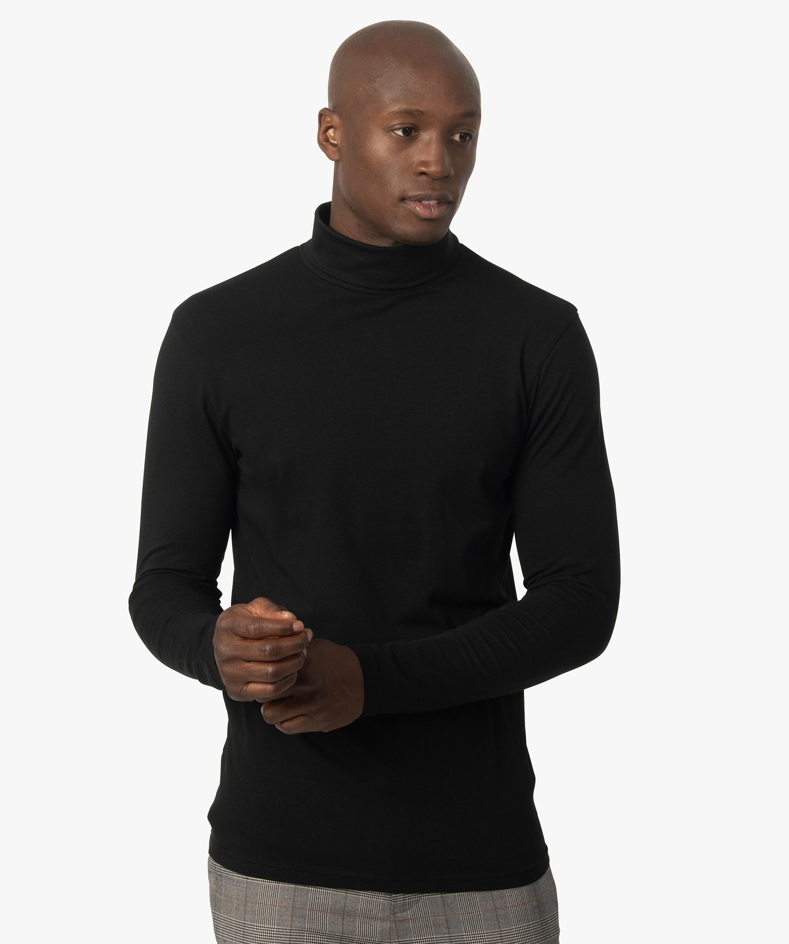 Tee-shirt homme à large col roulé coupe slim noir | GEMO