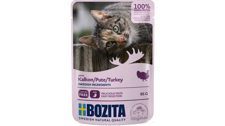 BOZITA Katzennassfutter Pouch Häppchen in Soße mit Pute 85 g