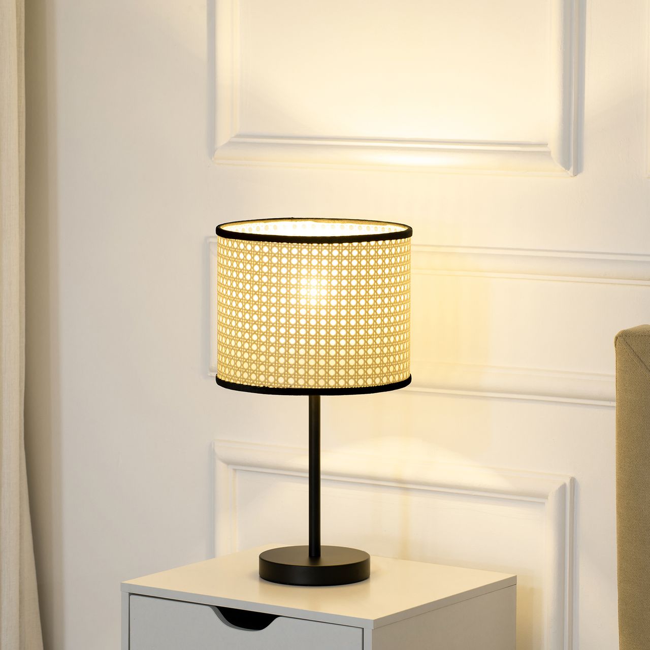 HOMCOM Tischleuchte 40 W Nachttischlampe mit Ratten-Lampenschirm, für Wohnzimmer