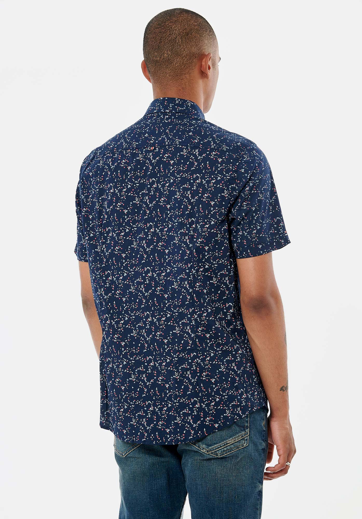 COONE  Chemise bleue marine fleurie homme