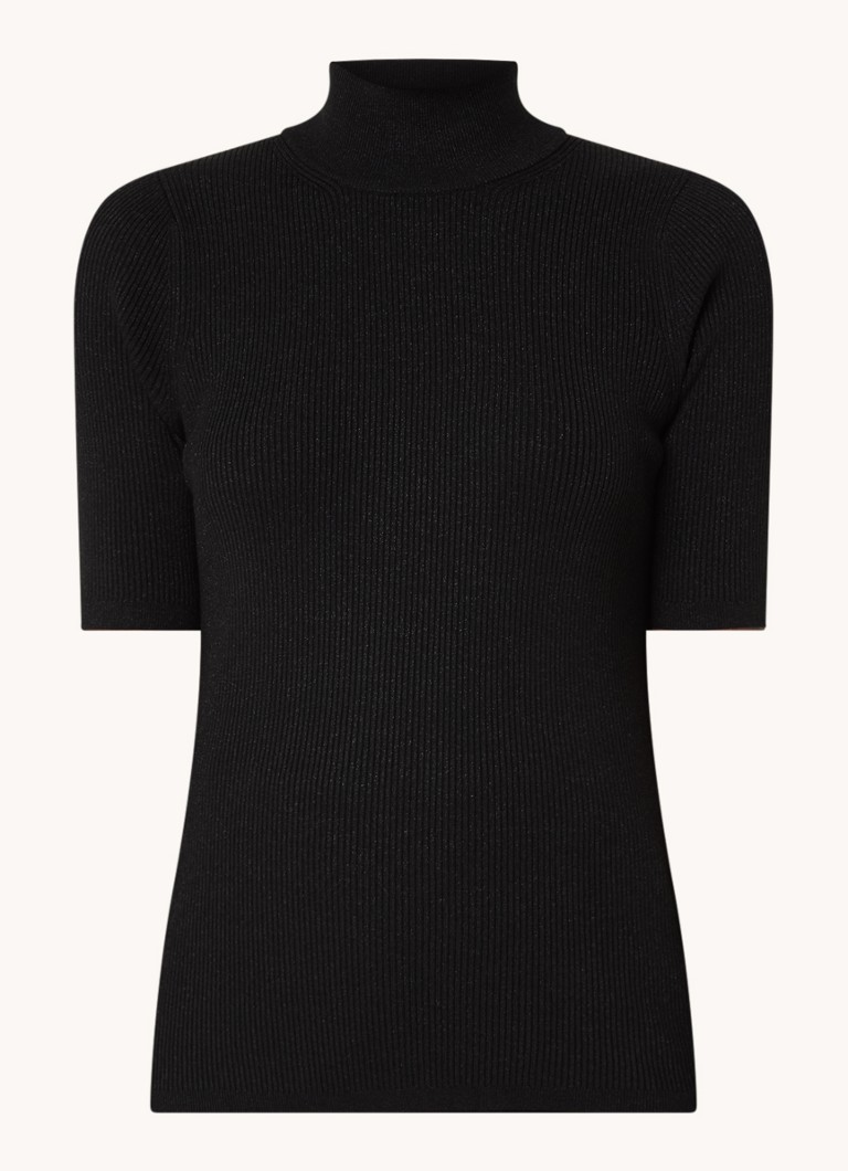MaxMara Alce ribbed knit top with lurex and stand-up collar