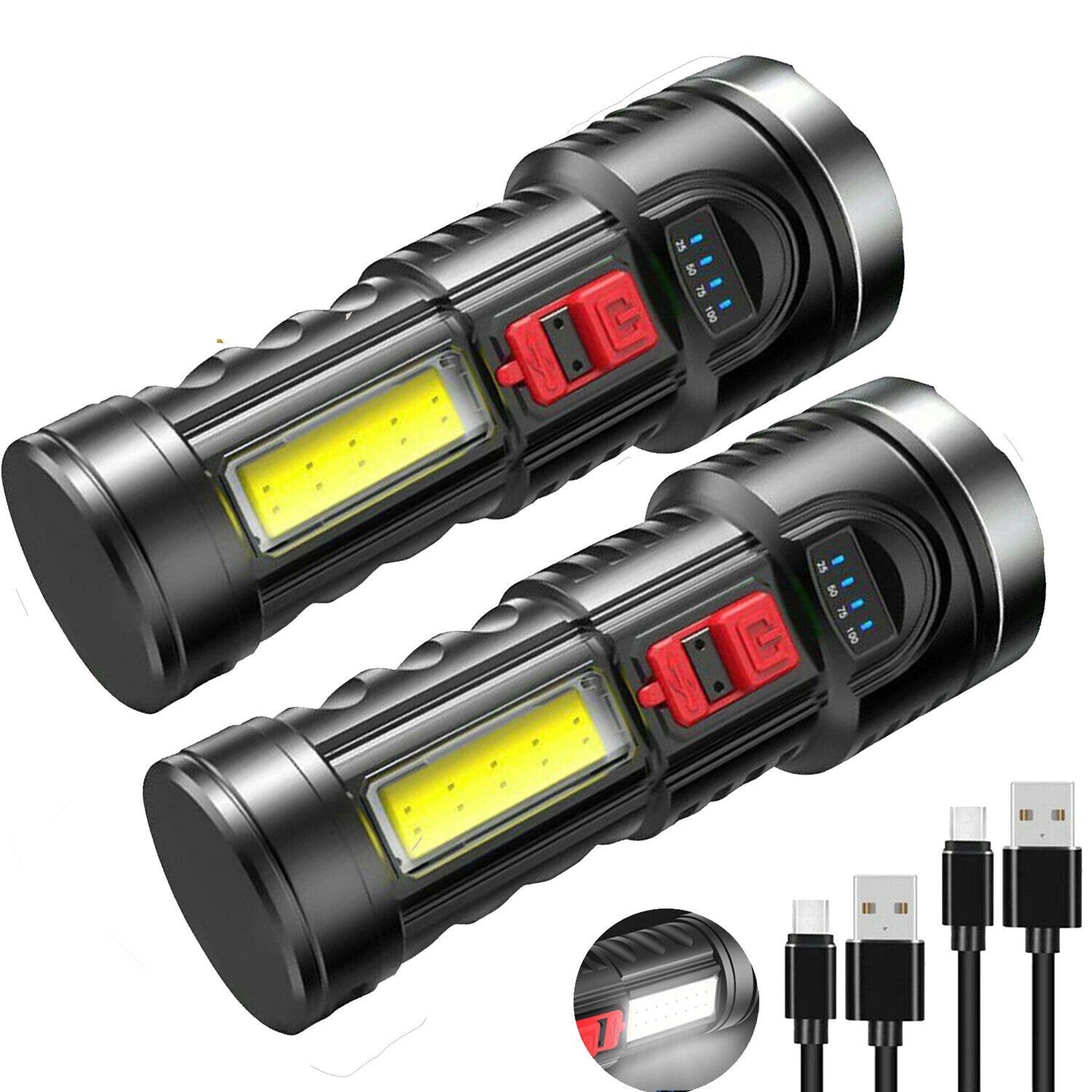meeteu Taschenlampe 2er-Pack Taschenlampe 9000LM (Wiederaufladbar Fackel, Arbeitslampe LED USB), Camping Lampen mit AKKU