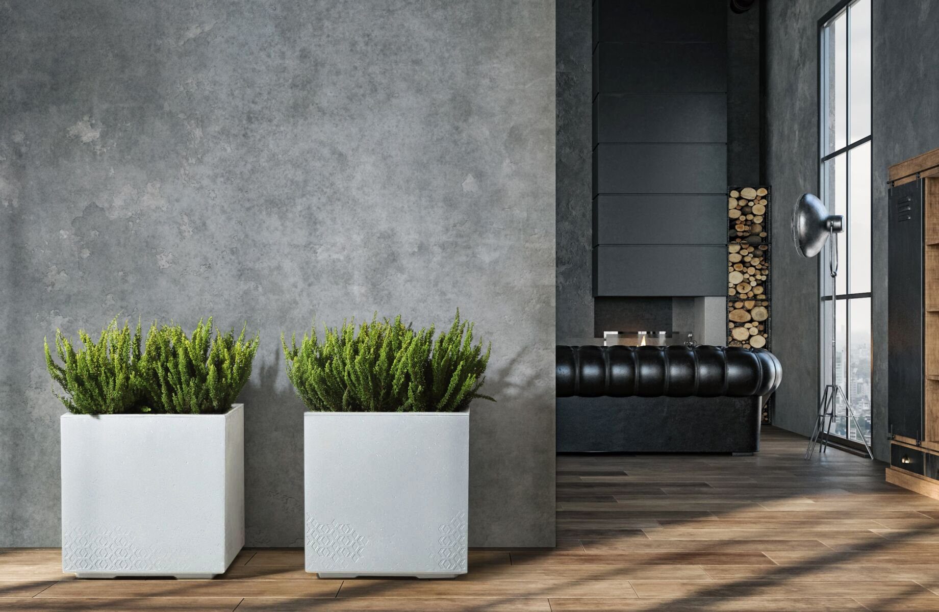 ONDIS24 Pflanzkübel Caro Beton Optik Blumenkübel mit Rollen aus Kunststoff 100% Recycled, frostsicher und UV-beständig
