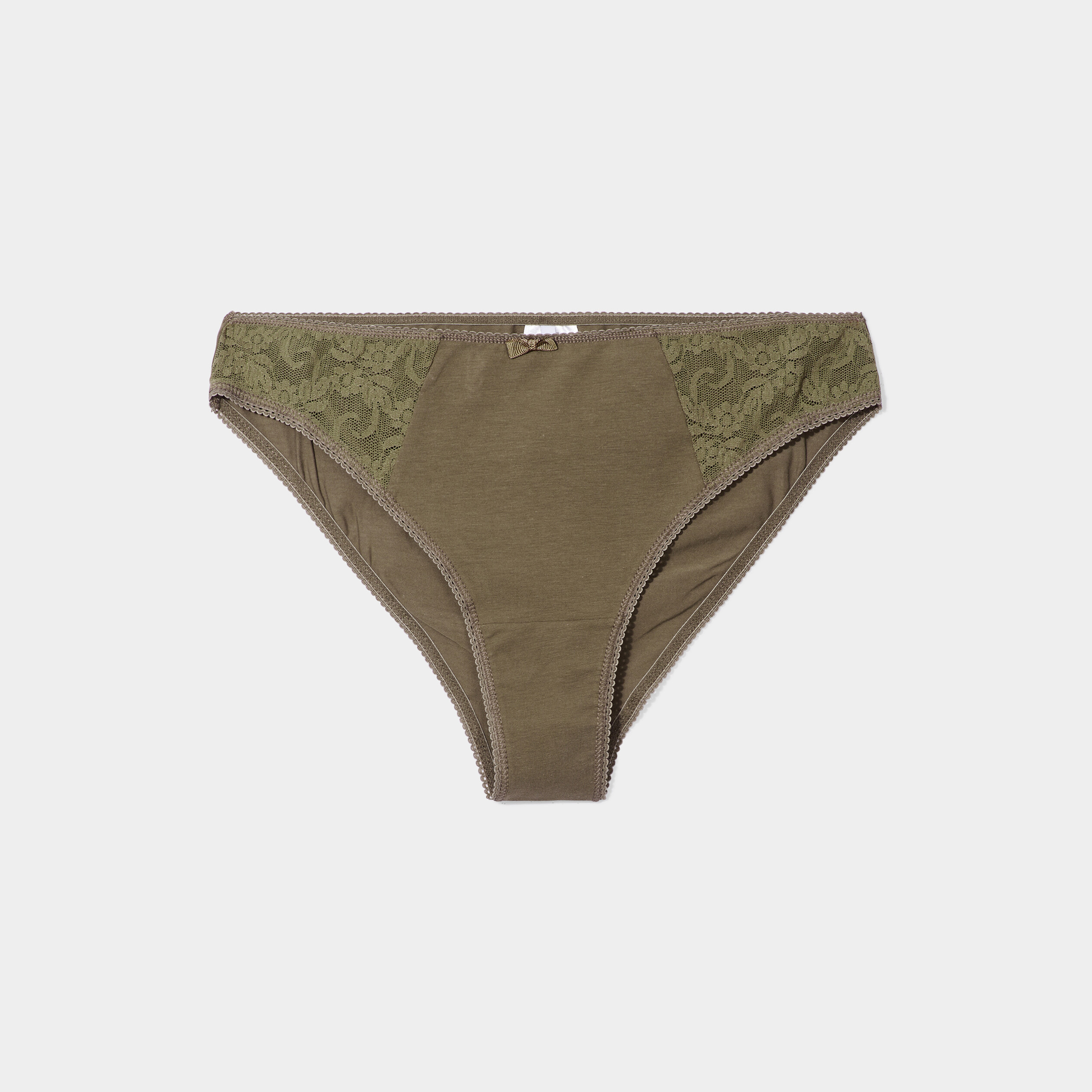Culotte en coton avec dentelle vert kaki femme | La Halle