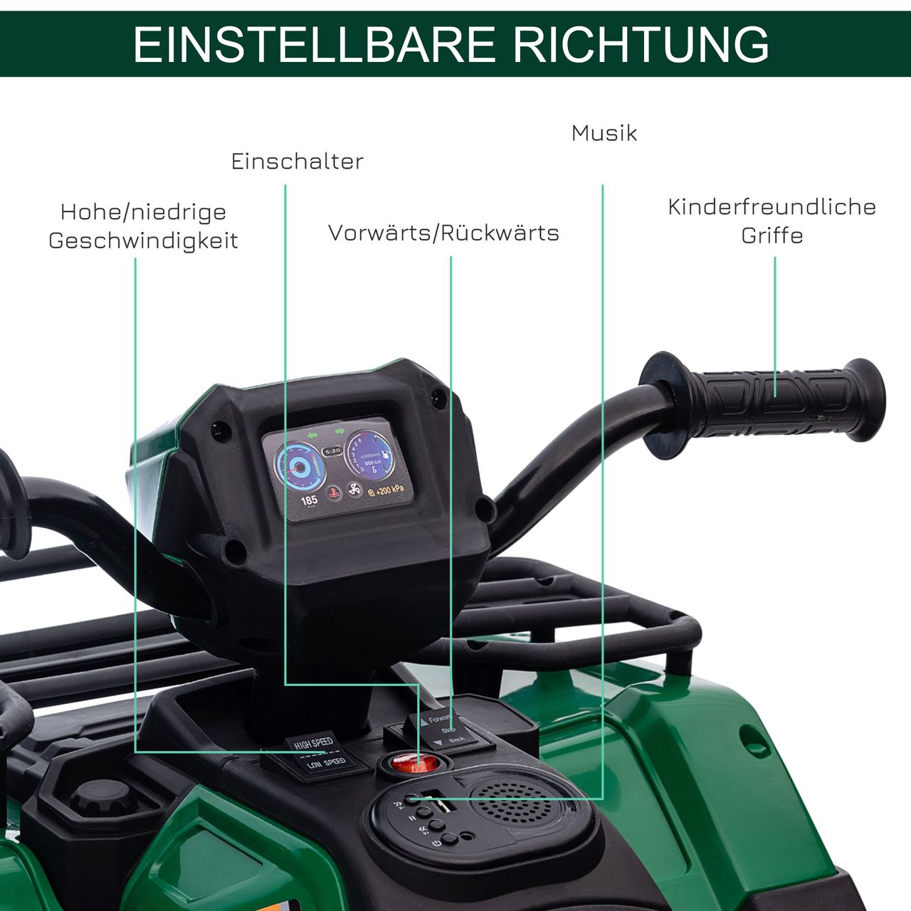 HOMCOM Elektro Kinderquad, Elektroauto, Elektro-Quad, Kinderfahrzeug, Grün