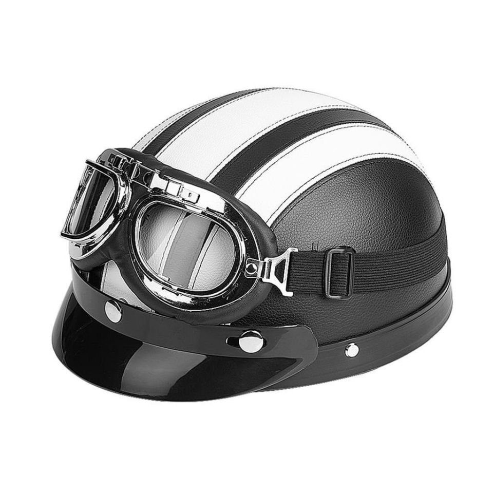 Lamon Fahrradhelm Retro Oldtimer Motorradhelm + Brille Motorrad Helm für DDR Moped