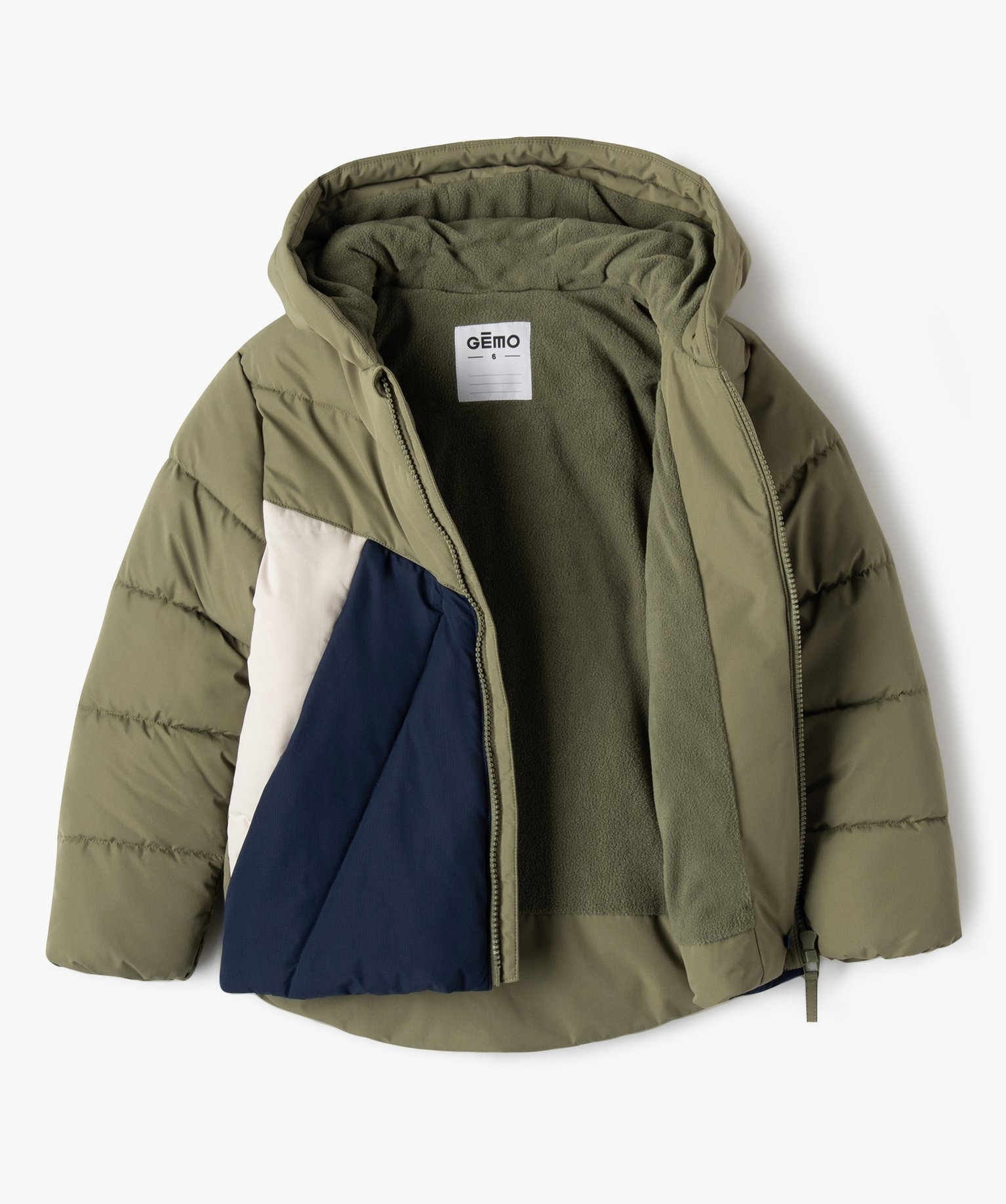 Blouson matelassé à capuche avec doublure polaire Garçon kaki | GEMO