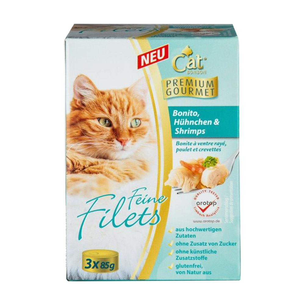 CAT BONBON Feine Filets, Bonito, Hühnchen & Shrimps, 3 x 85 gr. - 6er Set