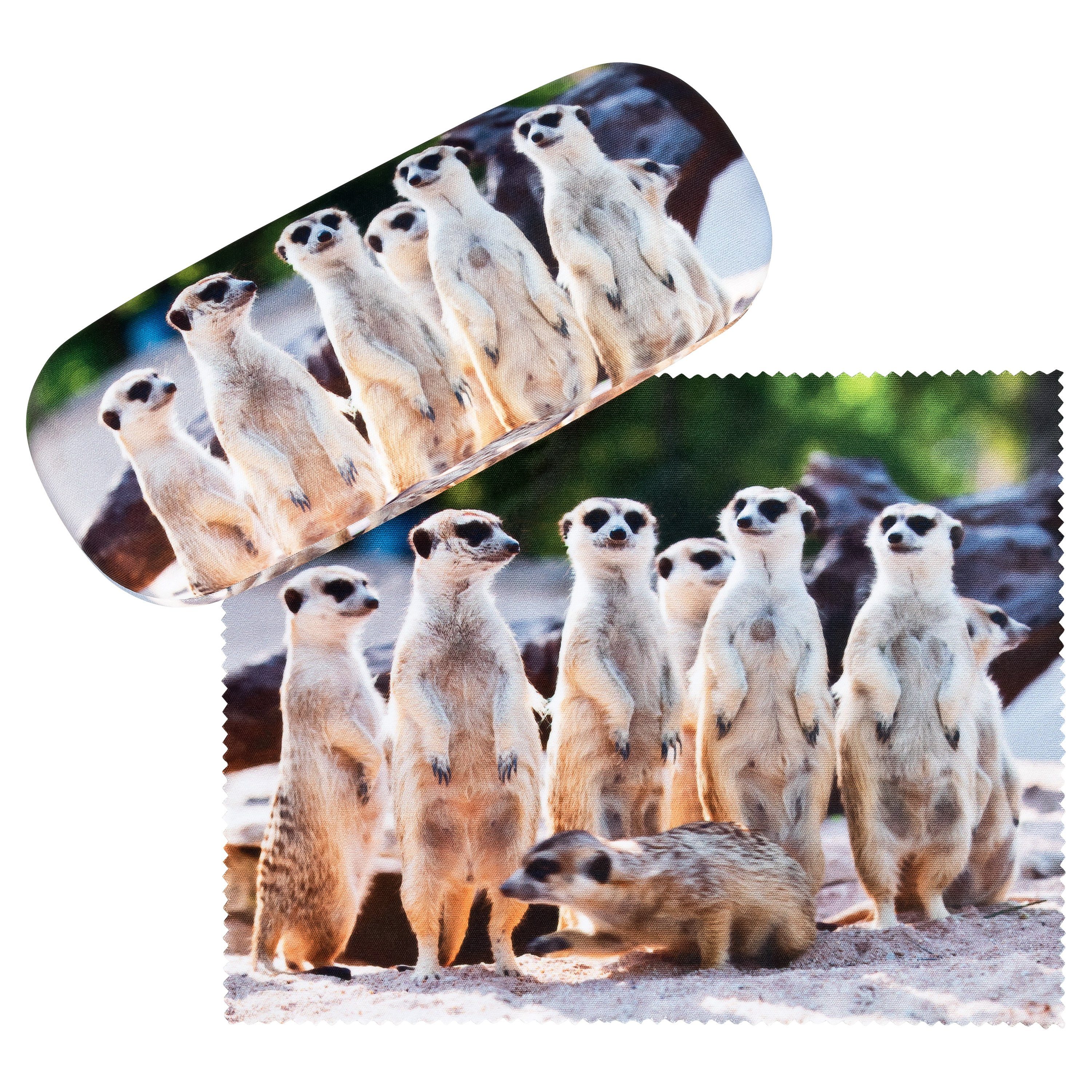 von Lilienfeld Brillenetui Brillenetui Erdmännchen Surikate Meerkatzen Brillenputztuch, Stabiles Hardcase Set mit Stoff bezogen