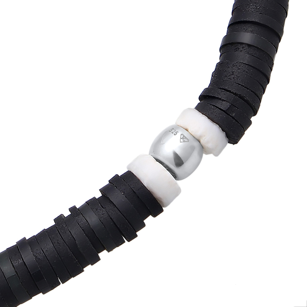 KUZZOI KUZZOI Bracelet Hommes Heishi Perles Vintage Surfer en argent sterling 925 Bracelet