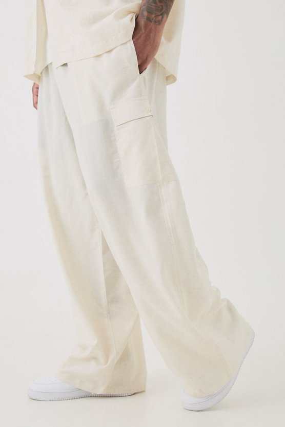 Plus Oversize Leinen-Cargohose mit elastischem Bund