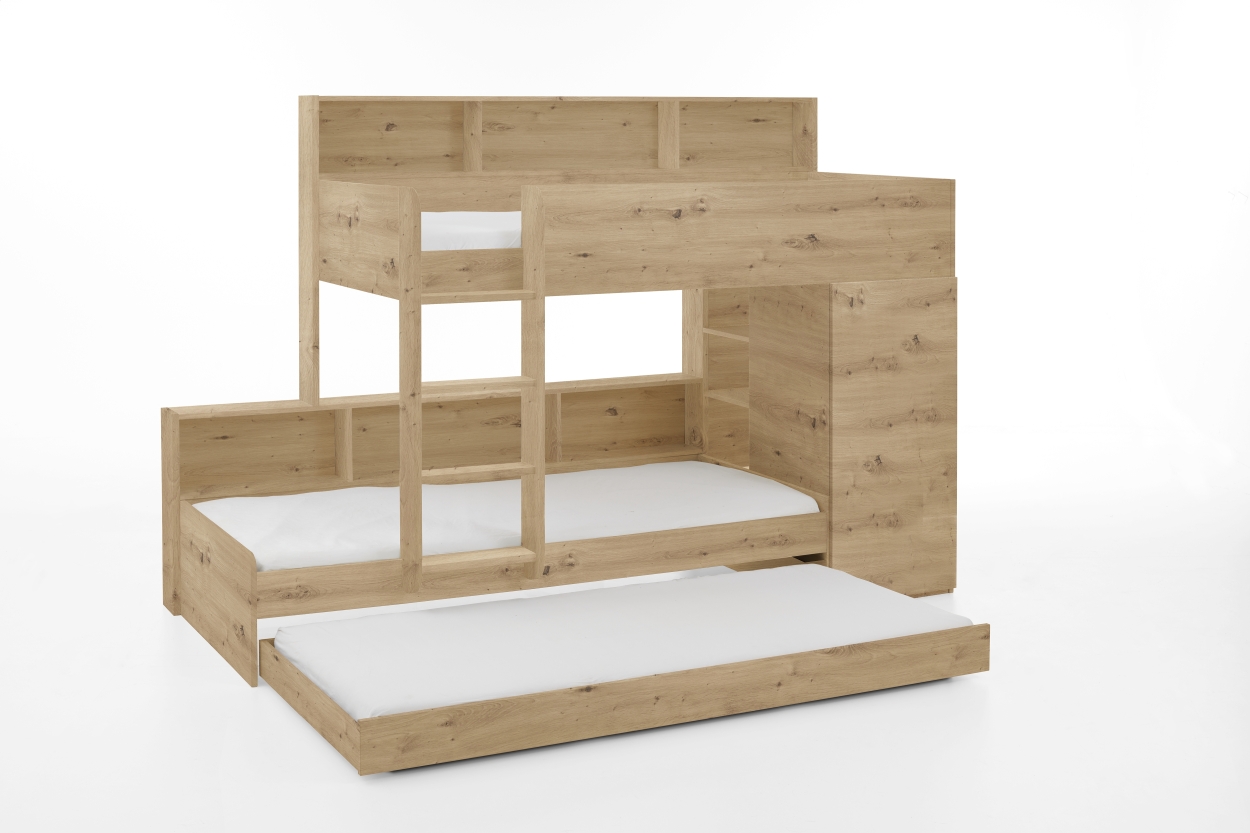 Relita Etagenbett Sina 2 LF á 90x200 cm, m. Kleiderschrank (o. Bettschublade), Eiche Artisan Dekor