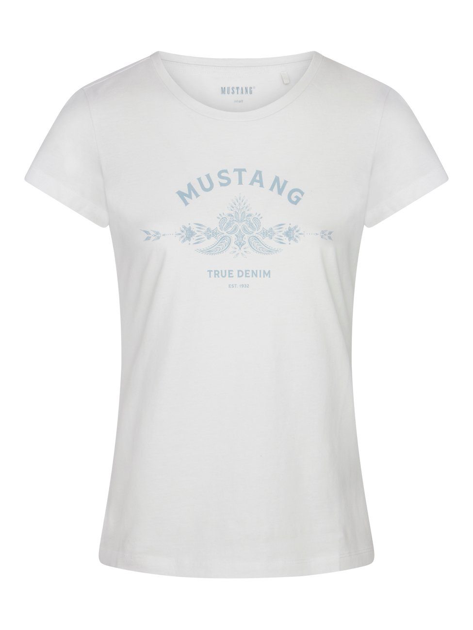 MUSTANG T-Shirt Damen Logo Printshirt Alexia C Logo Slim Fit (4-tlg) Basic Kurzarm Tee Shirt mit Rundhalsausschnitt aus 100% Baumwolle