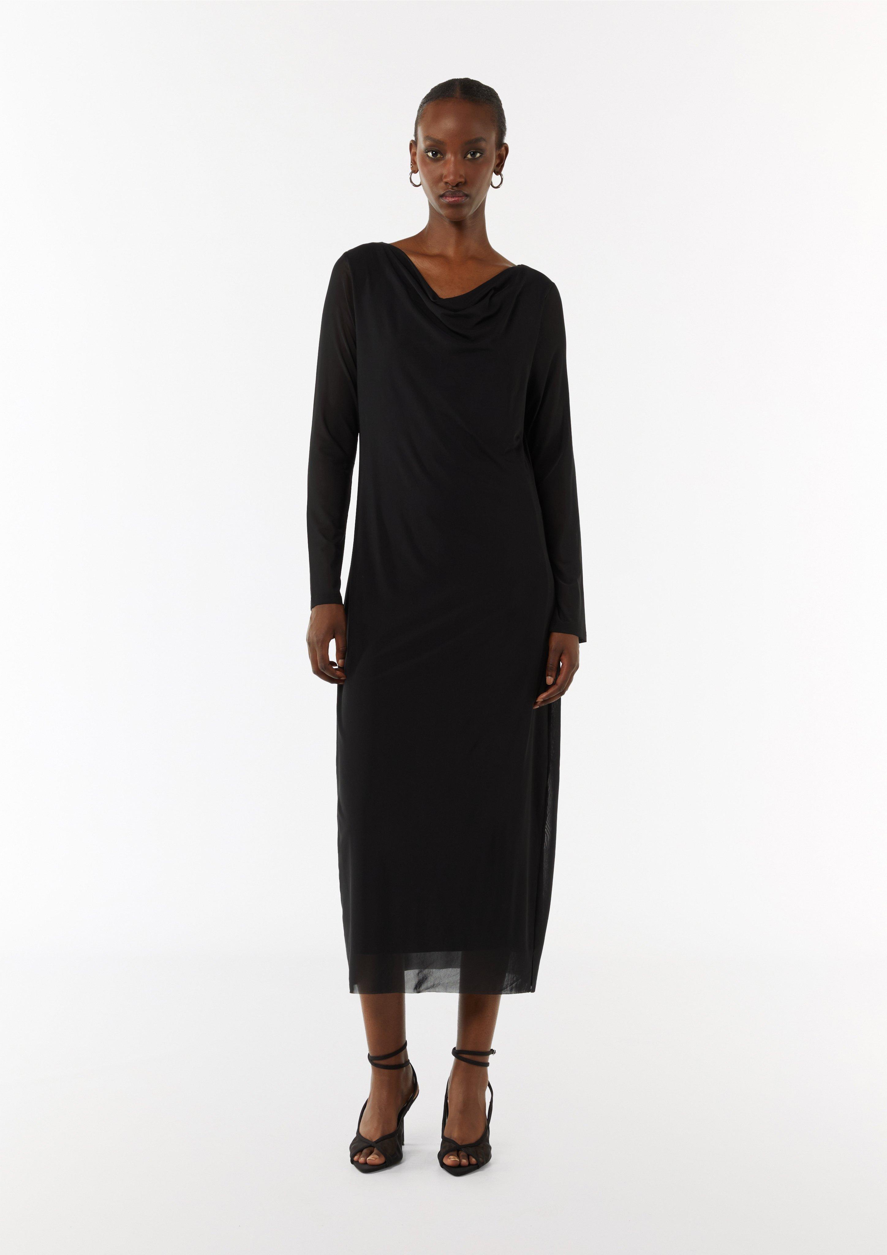 Mesh-Kleid im Slim Fit mit Wasserfall-Ausschnitt - schwarz