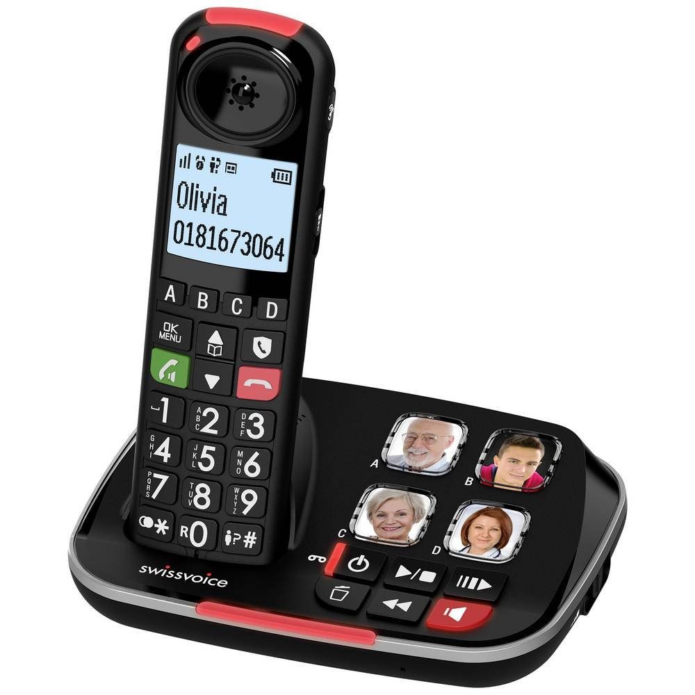 Swissvoice DECT Telefon mit Anrufbeantworter und Seniorentelefon (Anrufbeantworter, Foto-Tasten, Freisprechen)