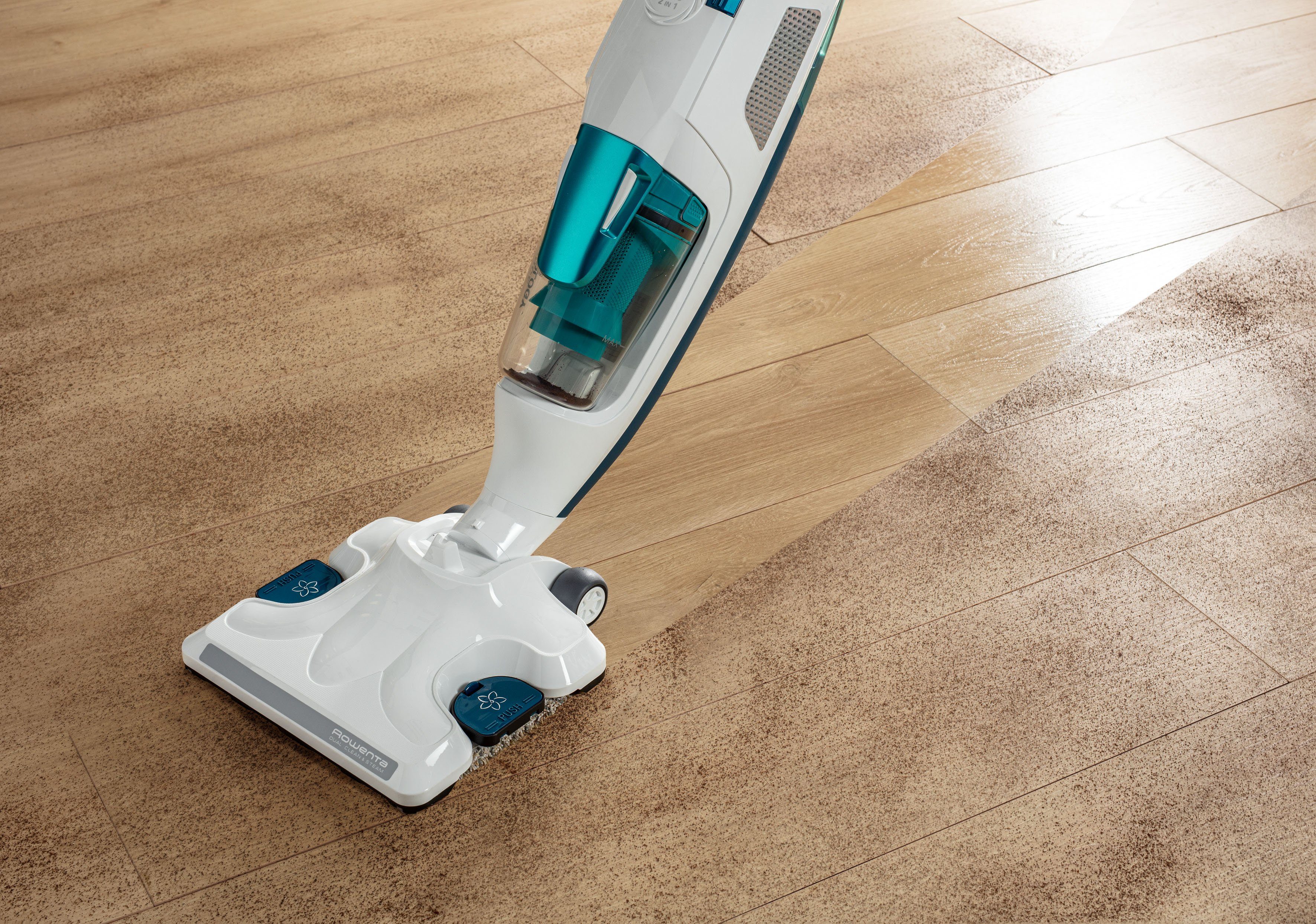 Rowenta Dampfreiniger + Staubsauger Clean&Steam Revolution RY7757, 1500 W, beutellos, gleichzeitig wischen und saugen, alle Bodenarten, Anti-Kalk-Kartusche