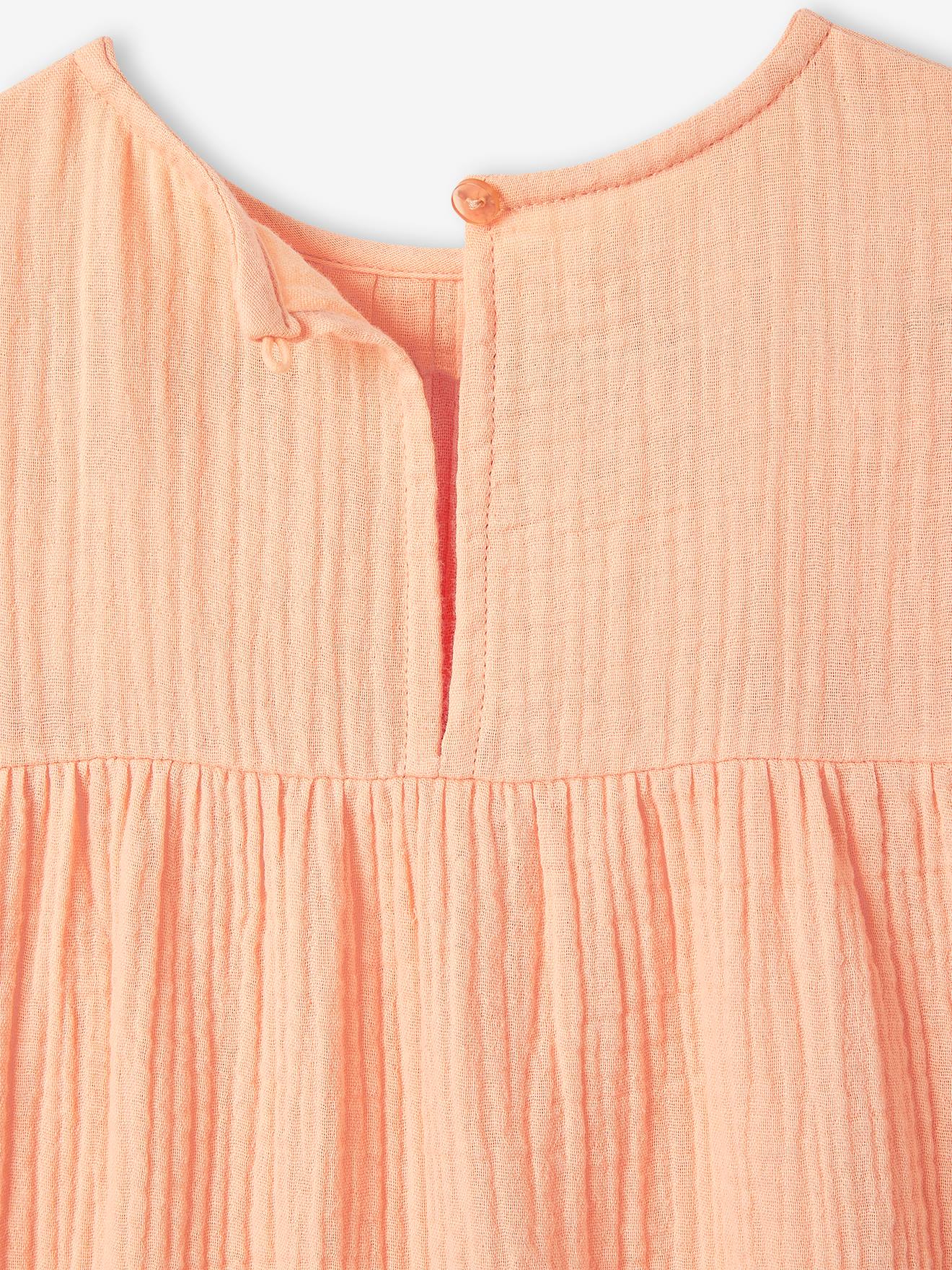 Robe en gaze de coton fille abricot poudré