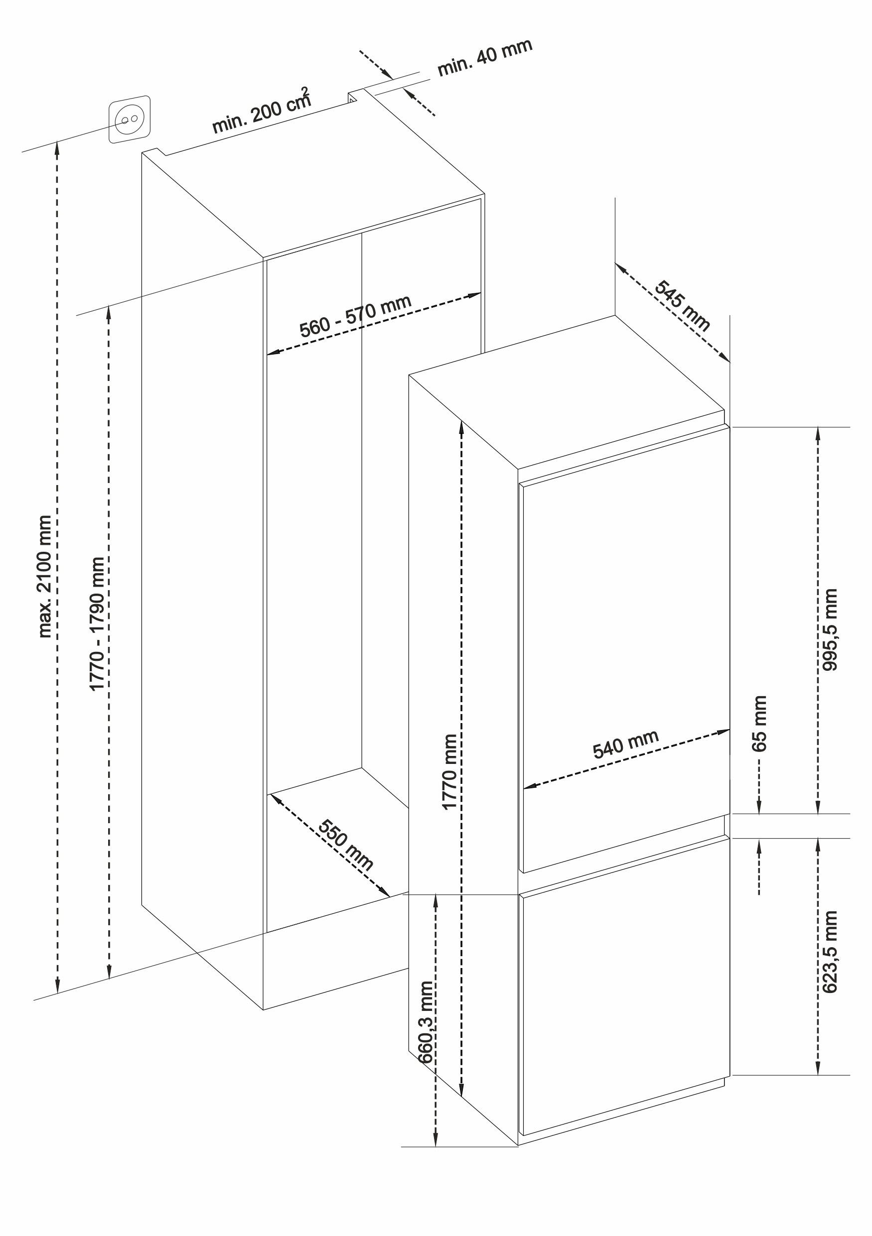 Sharp Einbaukühlgefrierkombination SJ-BE237E1X-EU, 177 cm hoch, 54 cm breit