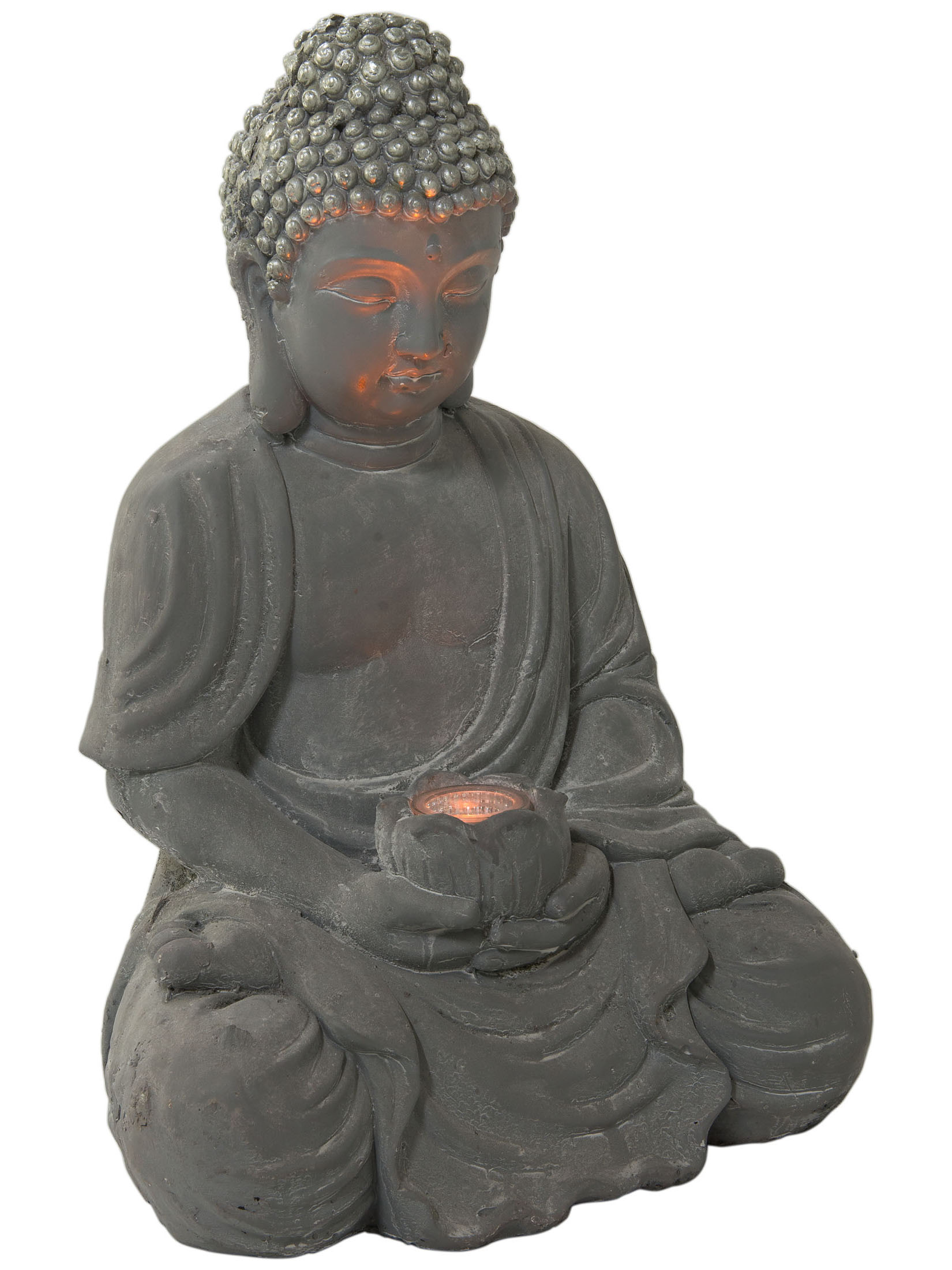 Sitzender Buddha Figur, Hellgrau