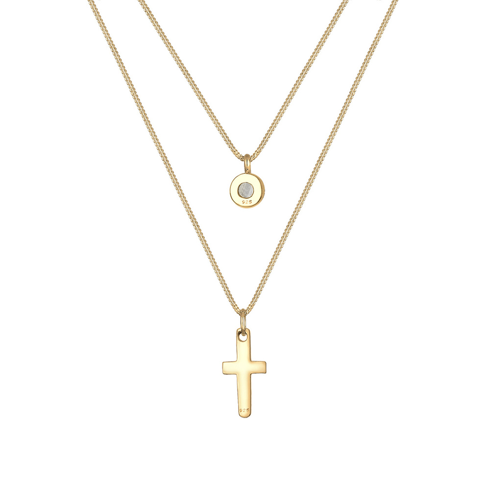 Elli Elli Collier Femme Pendentif Croix Pierre de Lune Layer - (925/1000) Argent collier