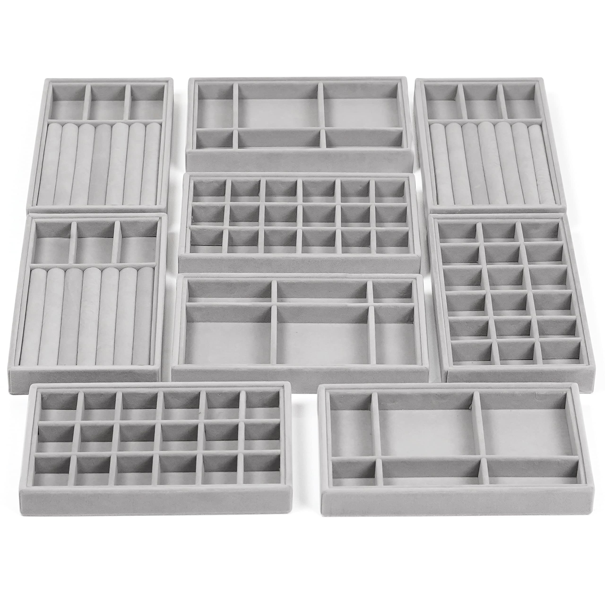 Belle Vous Schmuckständer Grauer Samt Schmuck-Organizer - 9-teiliges Set, Gray Velvet Makeup Organizer for Jewelry - 9 Pieces
