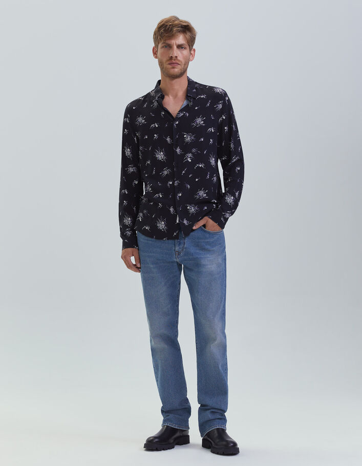 Chemise SLIM noire motif fleurs Homme