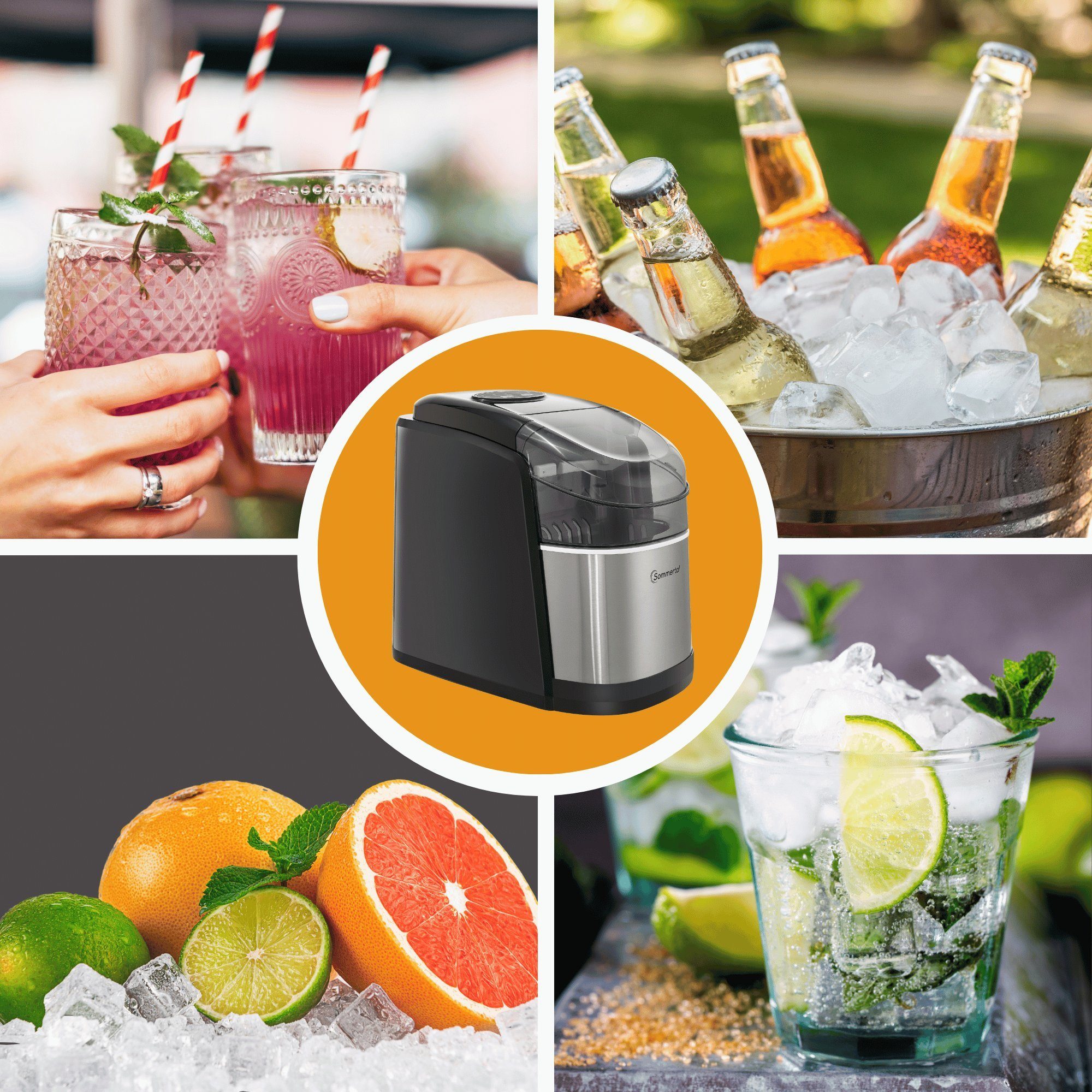 Sommertal Eiswürfelmaschine Sommertal Eiswürfelmaschine EM12C, Ice Maker, schnelle Eisherstellung ab 6 Minuten, 12kg pro Tag