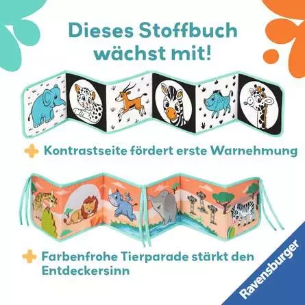Play+ Mein allererstes Stoffbuch (für die Bauchlage): Wilde Tiere (Leporello)