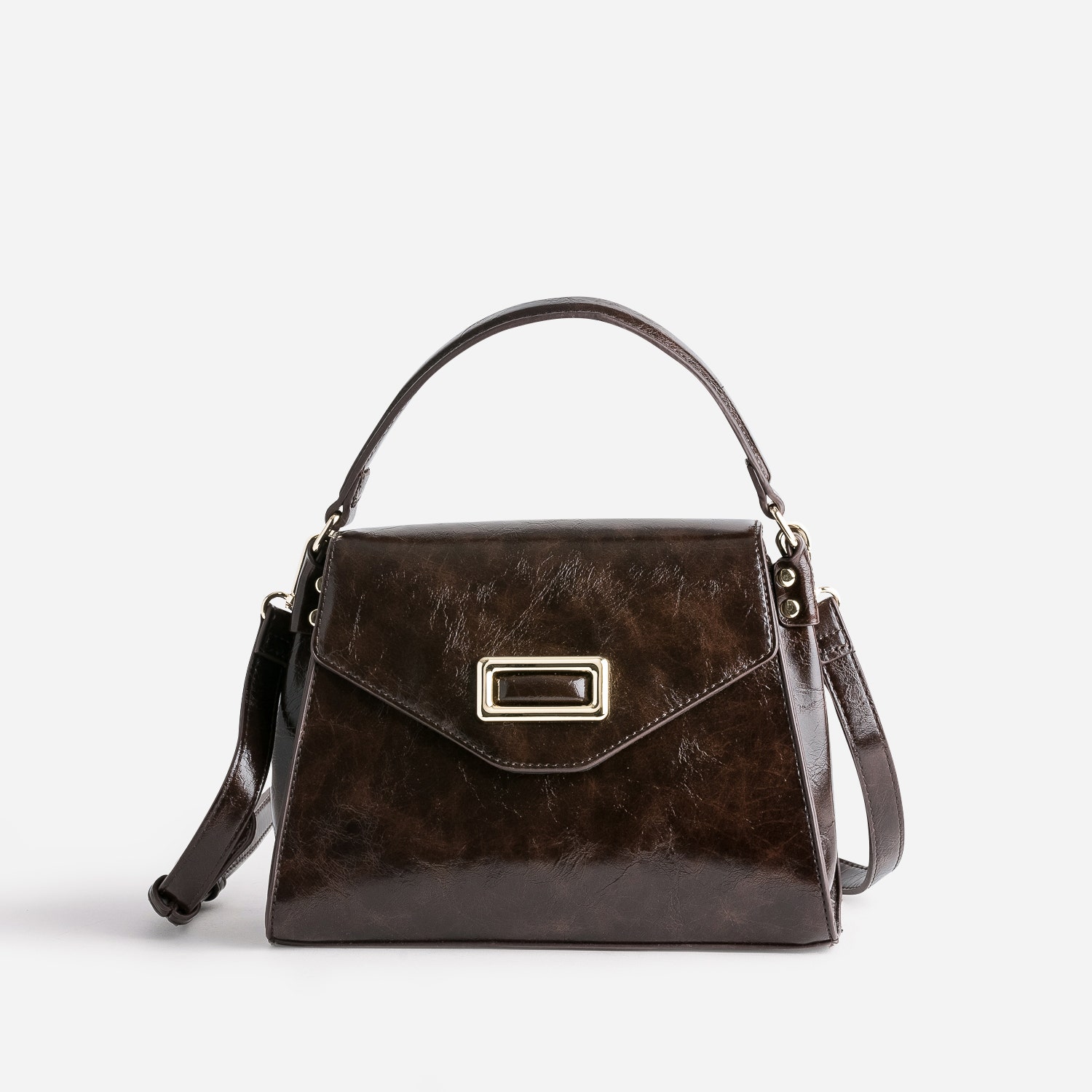 Sac à main marron foncé patiné forme trapèze