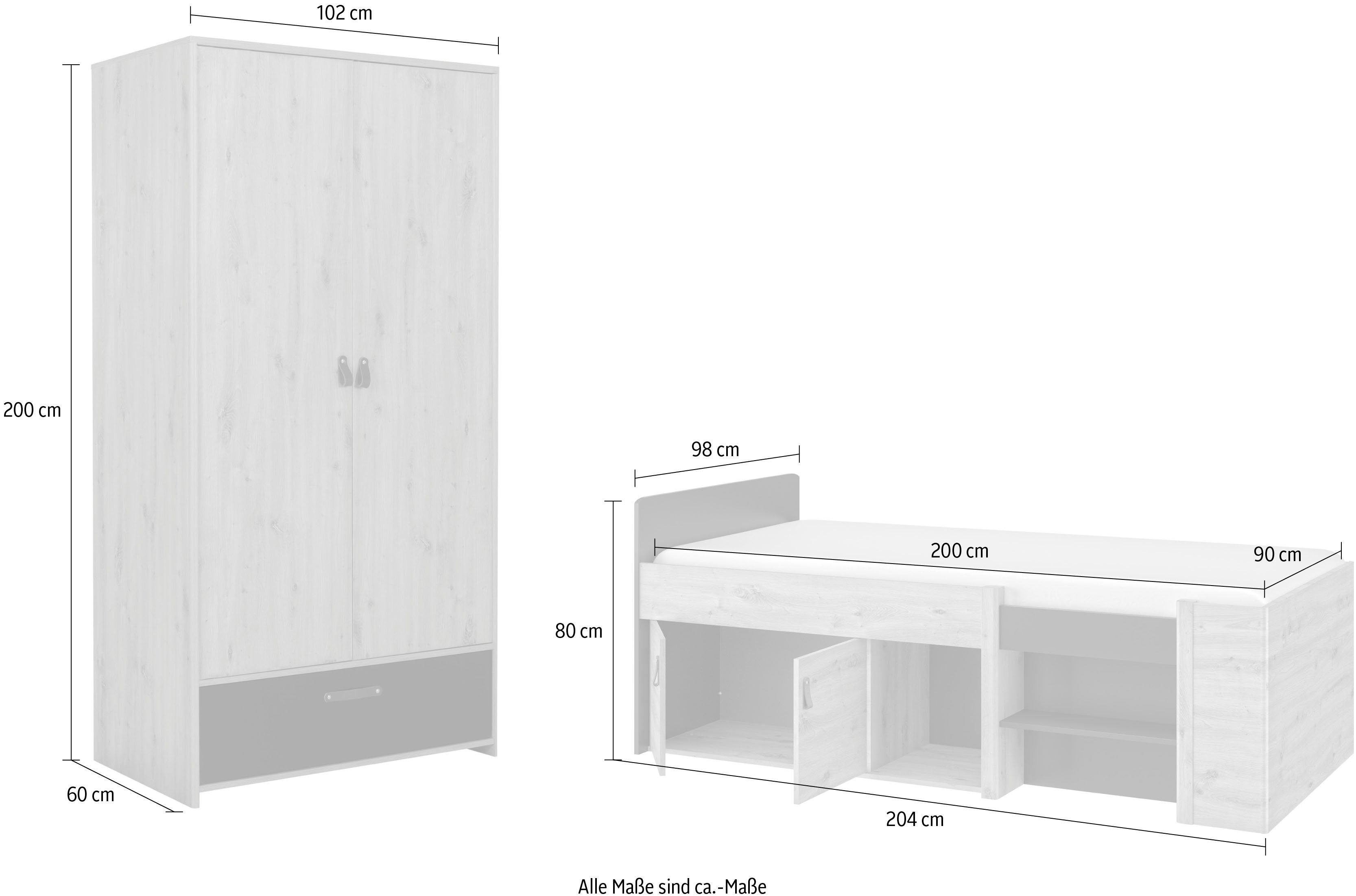 Gami Jugendzimmer-Set Arthus, (2-St., Funktionsbett, Kleiderschrank)