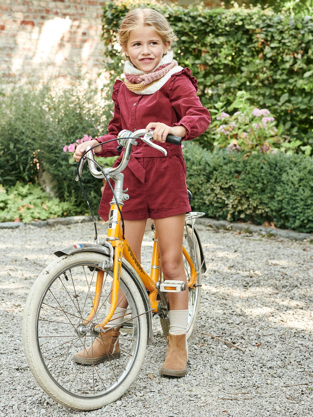 Combinaison courte en velours fille à volants brique