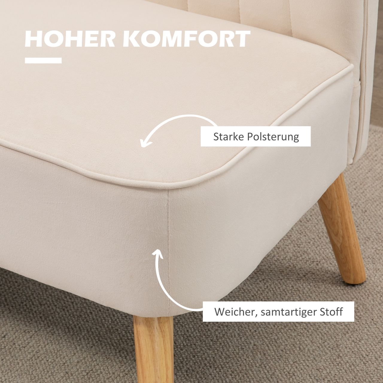 HOMCOM 2-Sitzer Sofa Zweisitzer, Loveseat mit Leinenoptik, Holzbeine, Cremeweiß