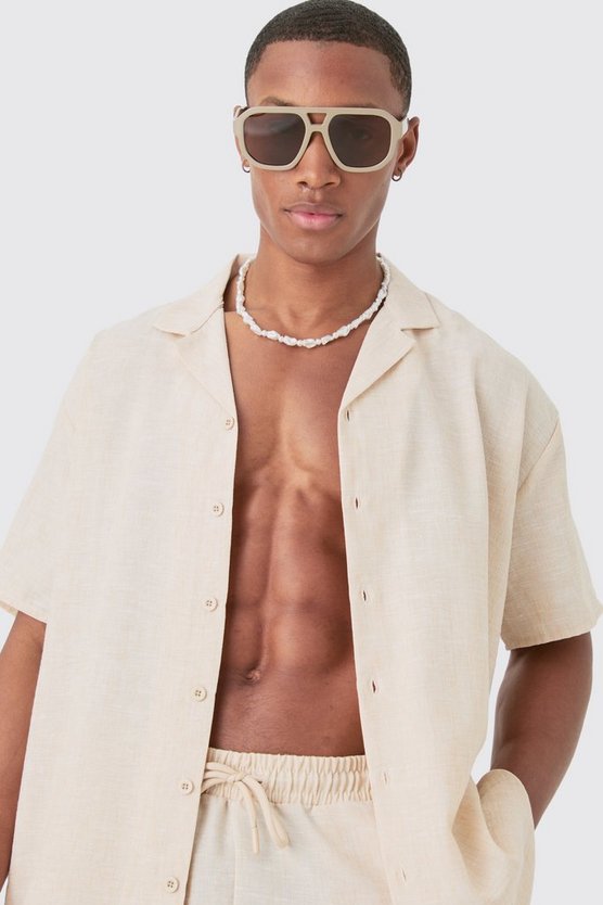 Oversize Hemd & Shorts in Leinenoptik