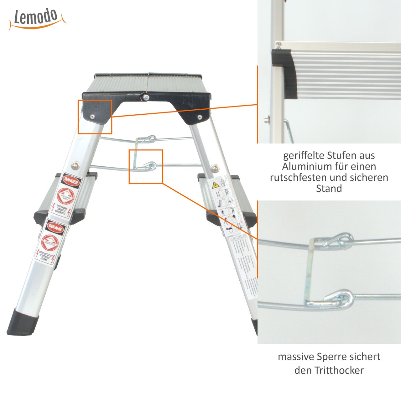 Lemodo Alu Trittleiter mit 2 Stufen