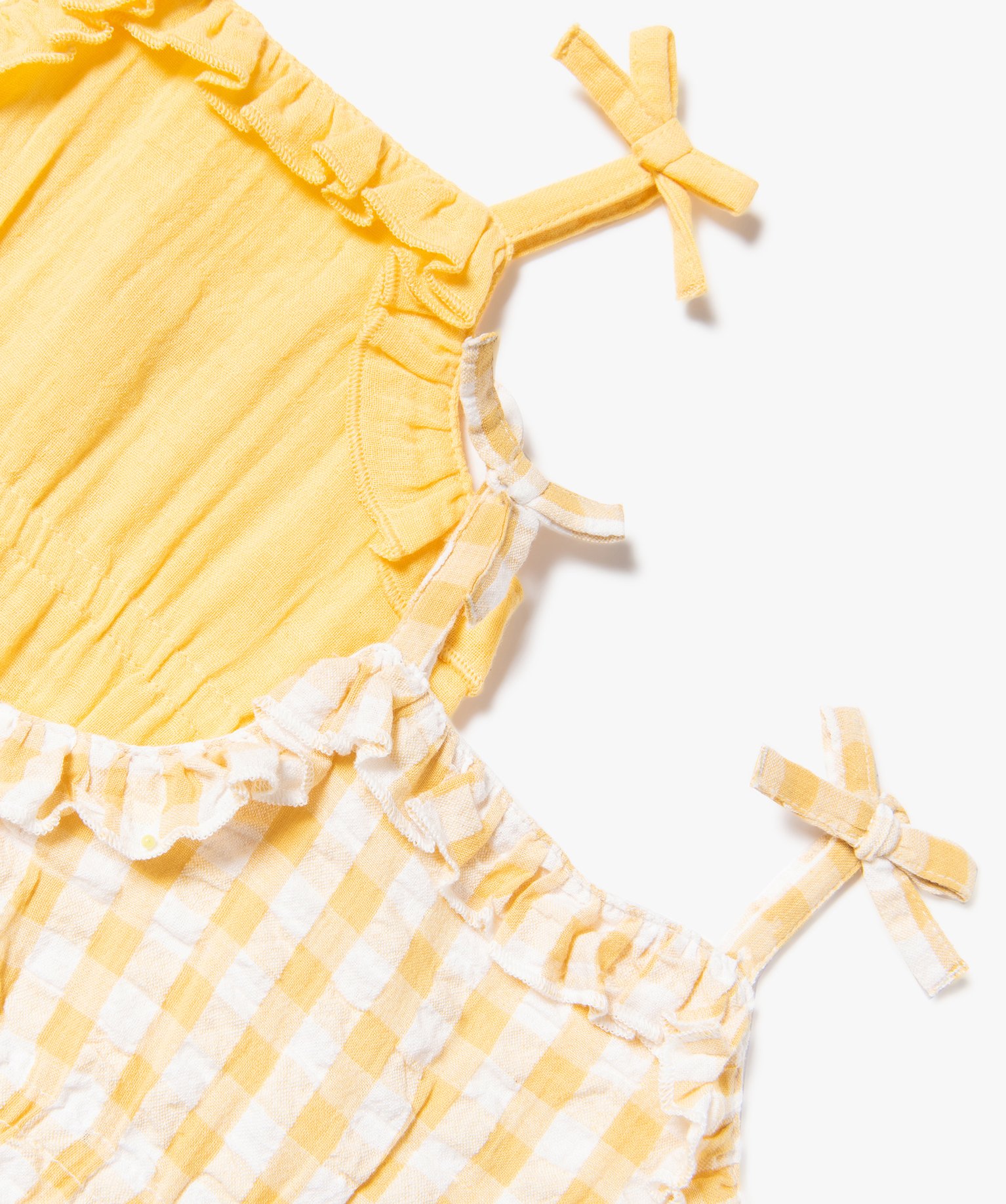 Combishort bébé à bretelles forme barboteuse à bretelles... jaune | GEMO