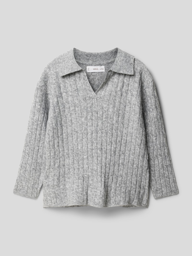 Strickpullover mit Zopfmuster Modell 'polo' in mittelgrau meliert