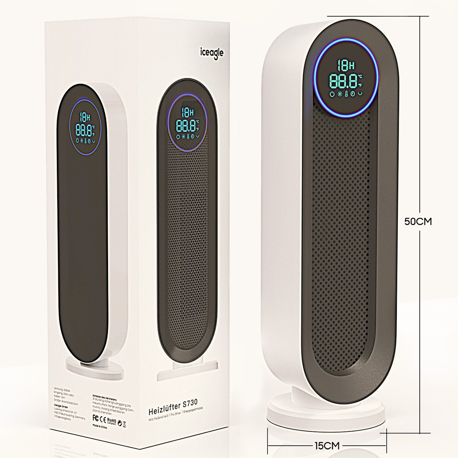 iceagle Heizlüfter HeizlüFter Energiesparend Keramik Mit Fernbedienung 2000W 12h Timer