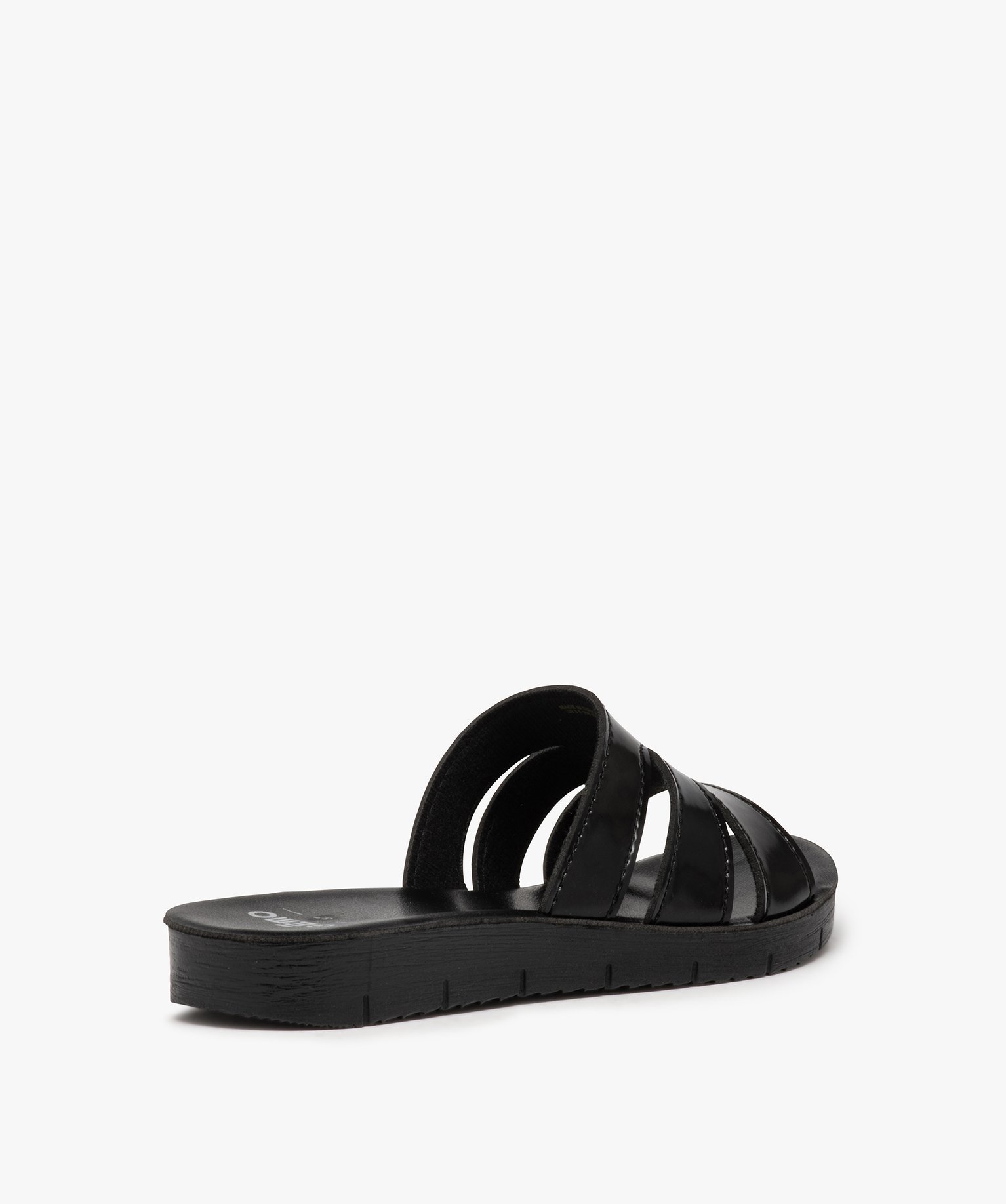 Mules femme à talon plat unies et bride vernie noir | GEMO