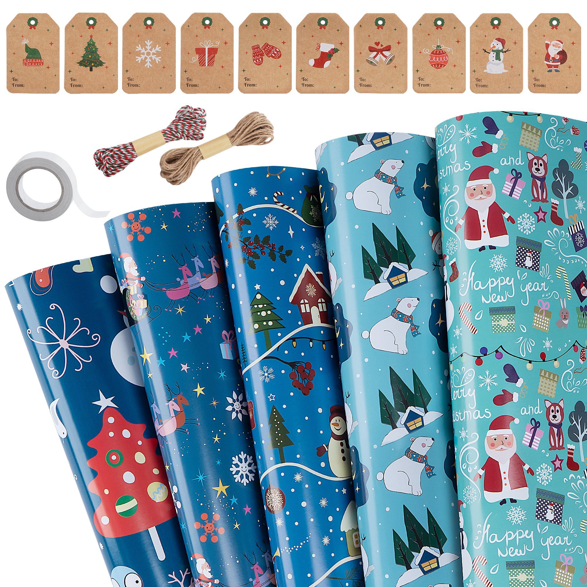 Homewit Geschenkpapier 10 Rollen Verpackungspapier, für Geburtstag, Urlaub, Babyparty, Ostern, Weihnachten Geschenkpapier