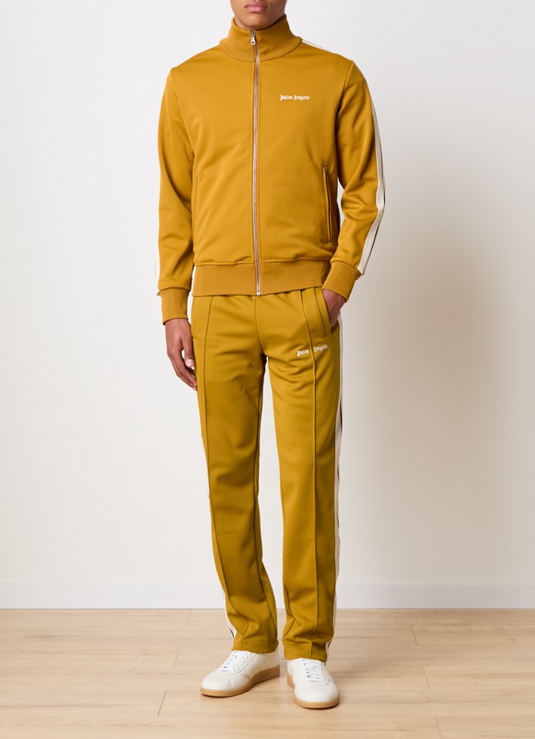 Pantalones deportivos de pierna cónica Palm Angels cu logo și crem.