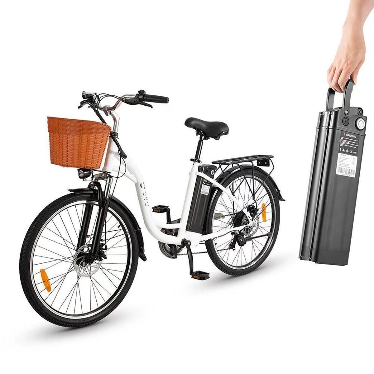 Olotos E-Bike DYU-C6 26 Zoll Elektrofahrrad, Ebike Cityrad, 6 Gang Shimano, Heckmotor, 450,00 Wh Batterie, Akku 450 Wh Reichweit bis zu 70 km