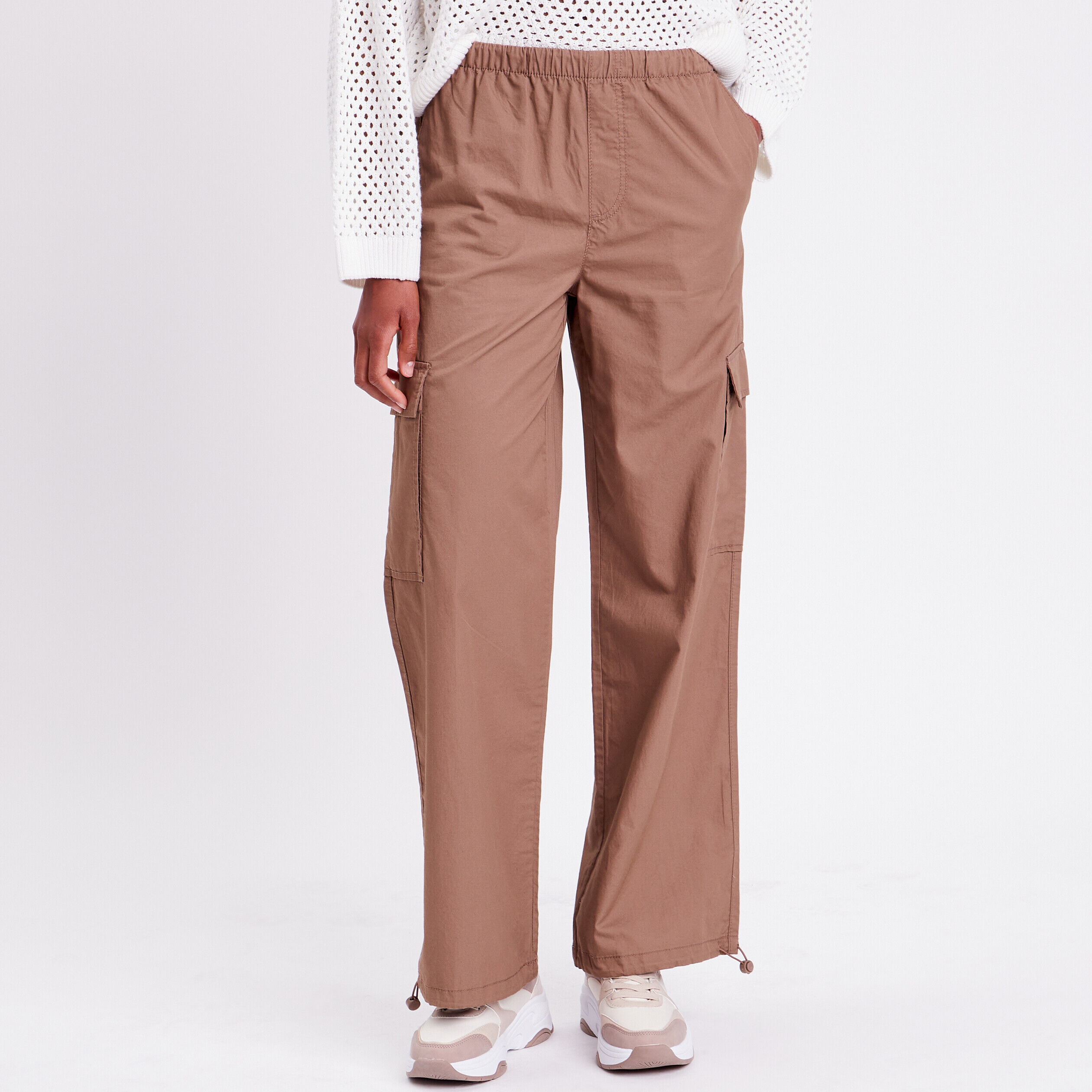 Pantalon parachute large taupe femme | Cache Cache