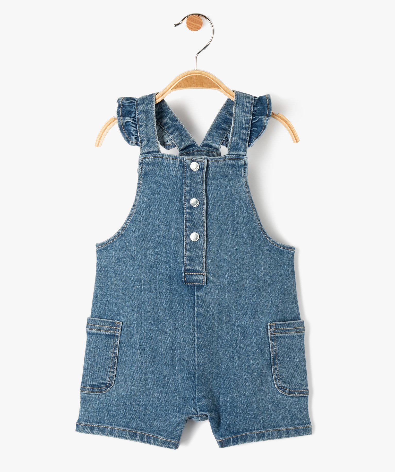 Salopette en jean bébé fille à bretelles fantaisie denim | GEMO