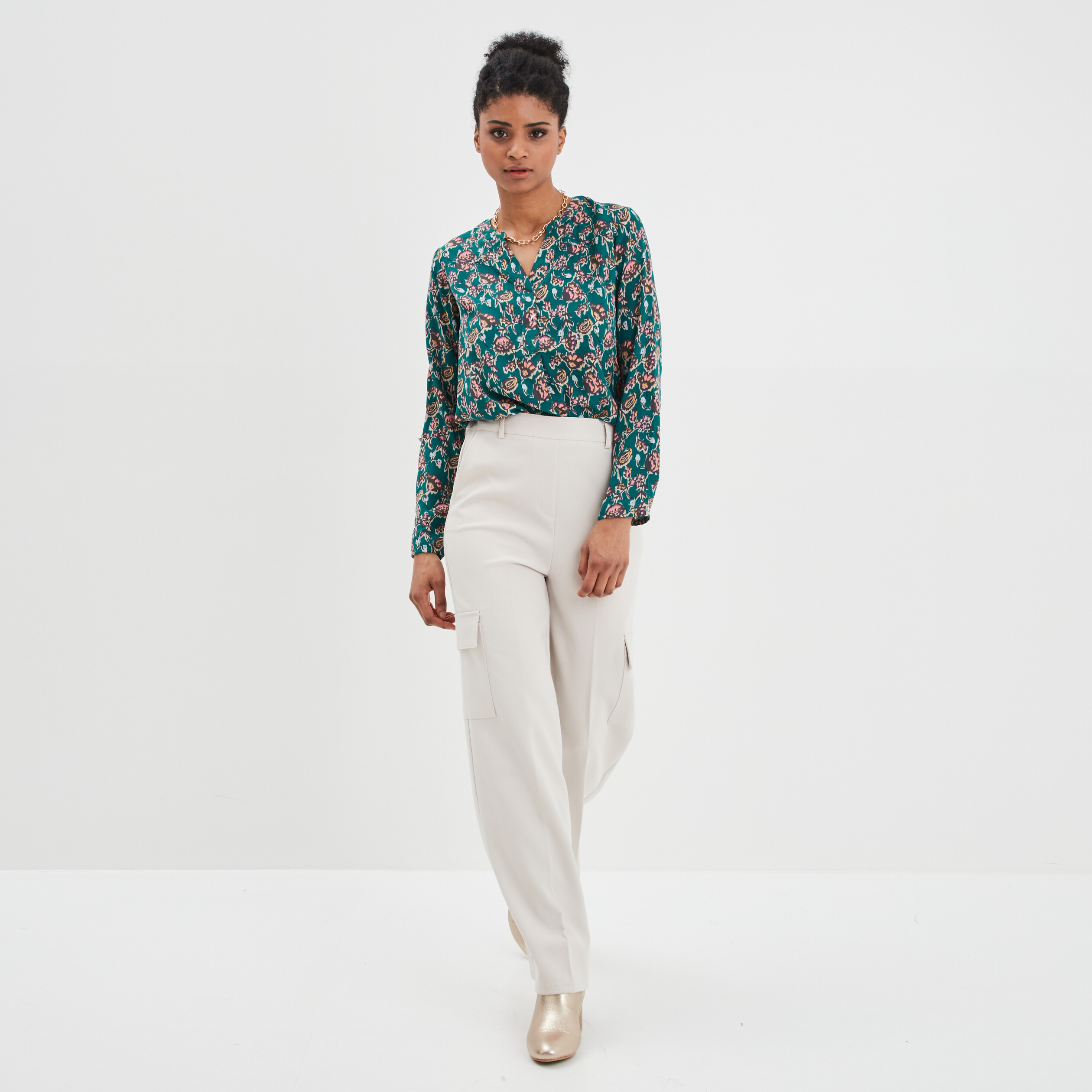 Blouse manches longues vert foncé femme | La Halle