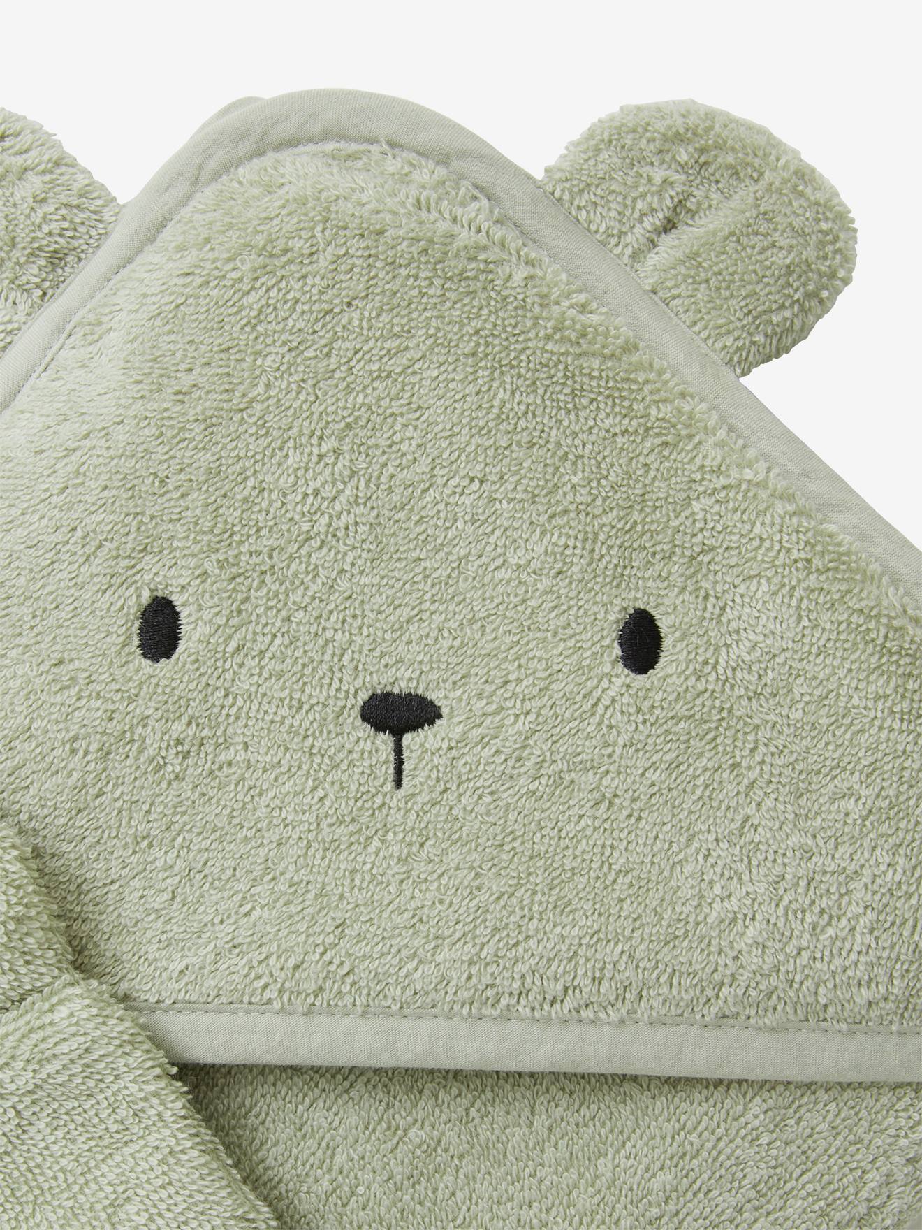 Vertbaudet Bio-Kollektion: Baby-Set aus Badetuch und Waschhandschuh - anthrazit/hase