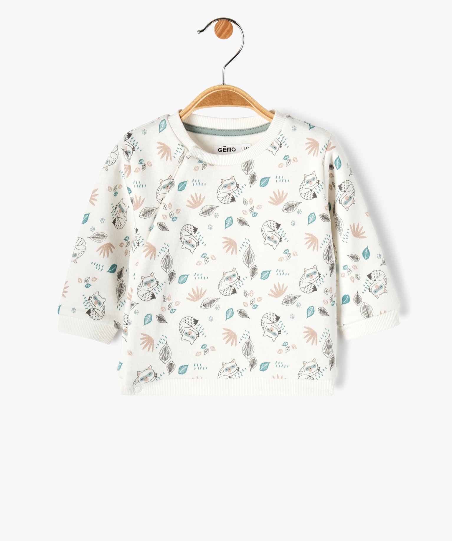 Sweat en molleton doux imprimé ouverture devant bébé blanc | GEMO